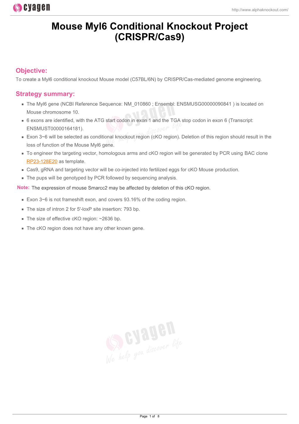 Mouse Myl6 Conditional Knockout Project (CRISPR/Cas9)