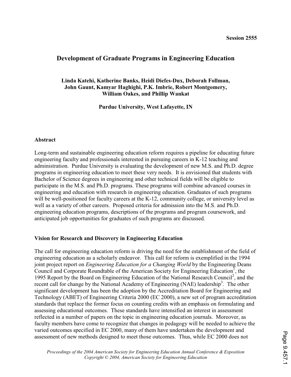 Development of Graduate Programs in Engineering Education