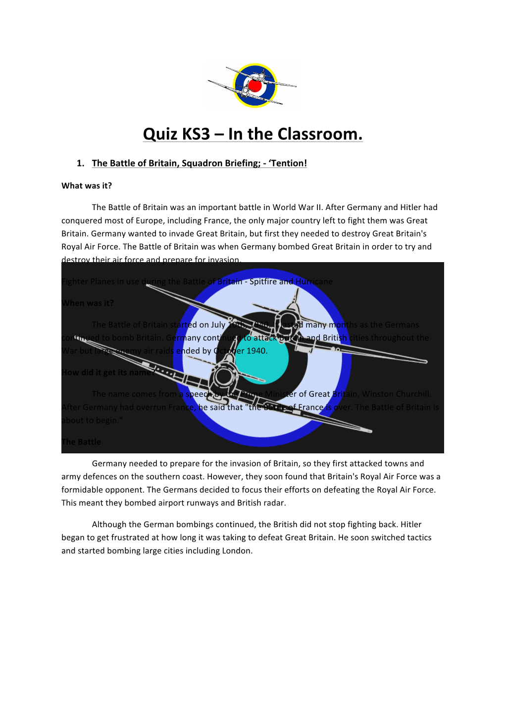 Quiz KS3 – in the Classroom