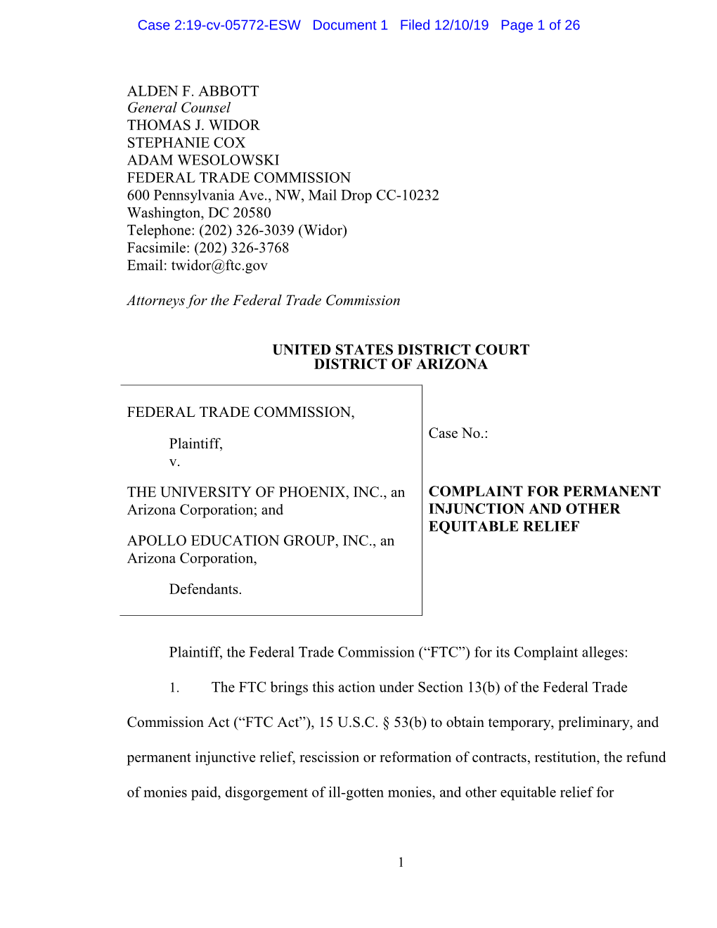 Case 2:19-Cv-05772-ESW Document 1 Filed 12/10/19 Page 1 of 26