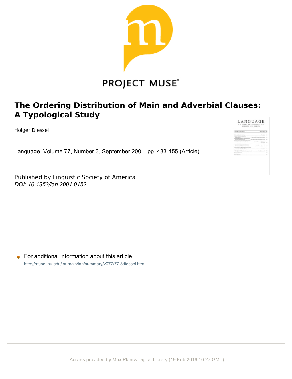 The Ordering Distribution of Main and Adverbial Clauses: a Typological Study