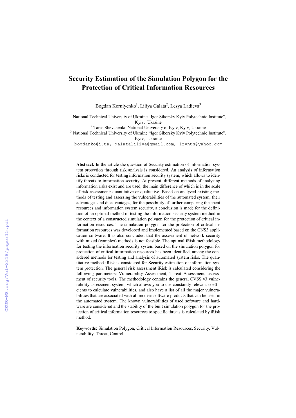 Security Estimation of the Simulation Polygon for the Protection of Critical Information Resources