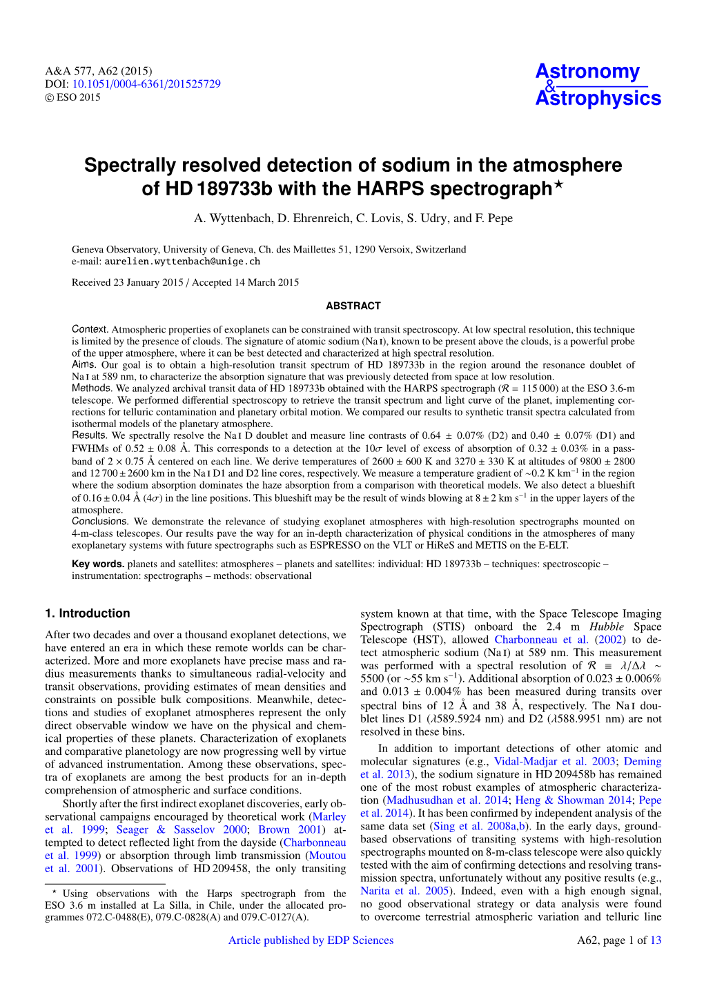 Spectrally Resolved Detection of Sodium in the Atmosphere of HD 189733B with the HARPS Spectrograph? A