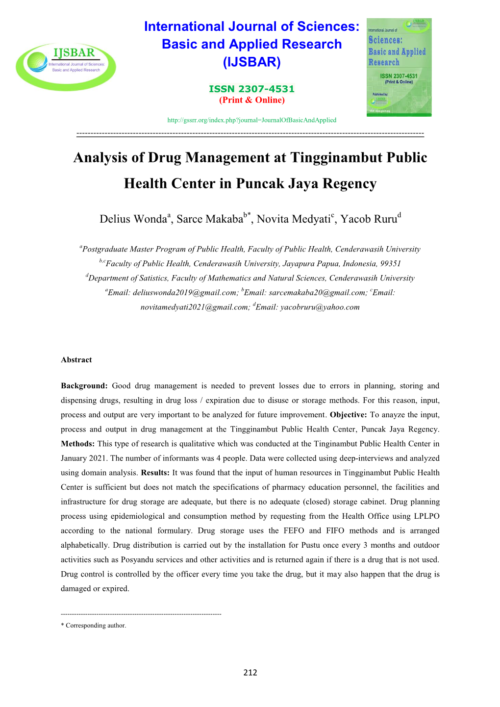 Analysis of Drug Management at Tingginambut Public Health Center in Puncak Jaya Regency