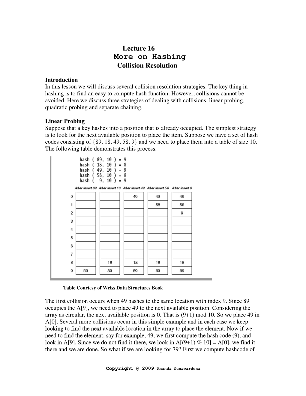 More on Hashing Collision Resolution