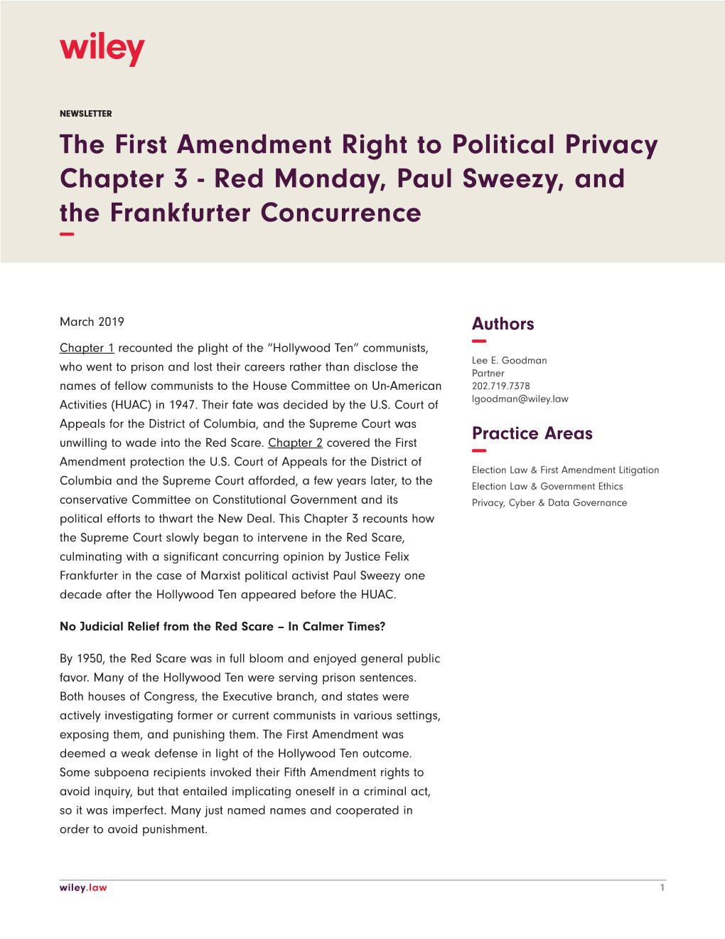 The First Amendment Right to Political Privacy Chapter 3 - Red Monday, Paul Sweezy, and the Frankfurter Concurrence −