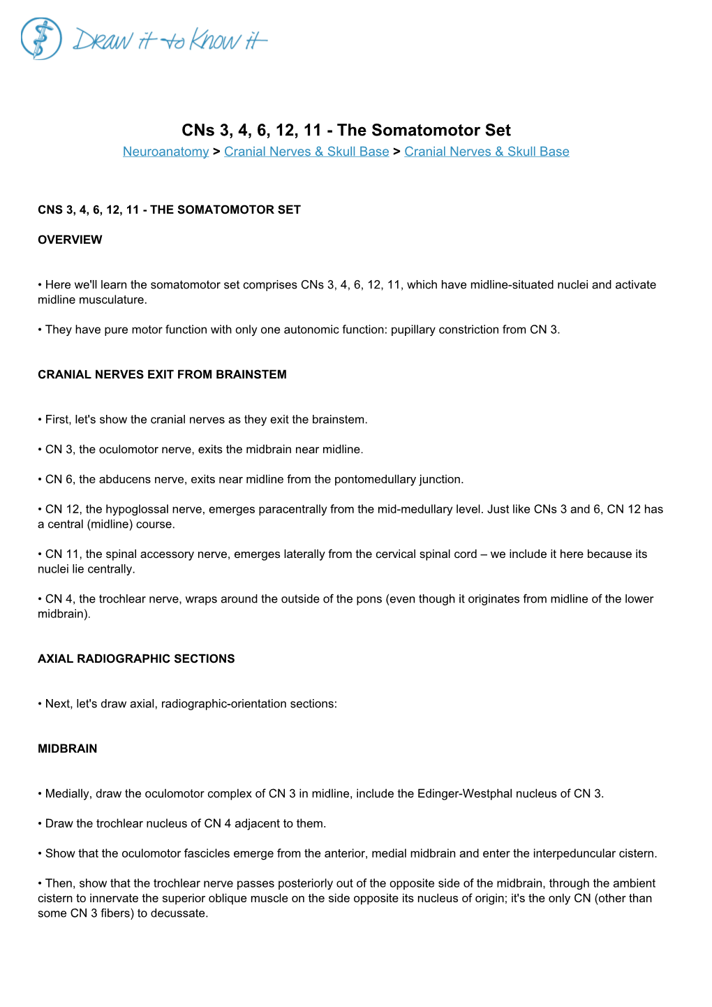Cns 3, 4, 6, 12, 11 - the Somatomotor Set Neuroanatomy > Cranial Nerves & Skull Base > Cranial Nerves & Skull Base