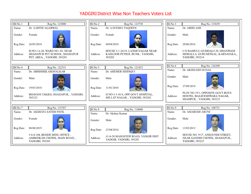 Yadgiridistrict Wise Non Teachers Voters List