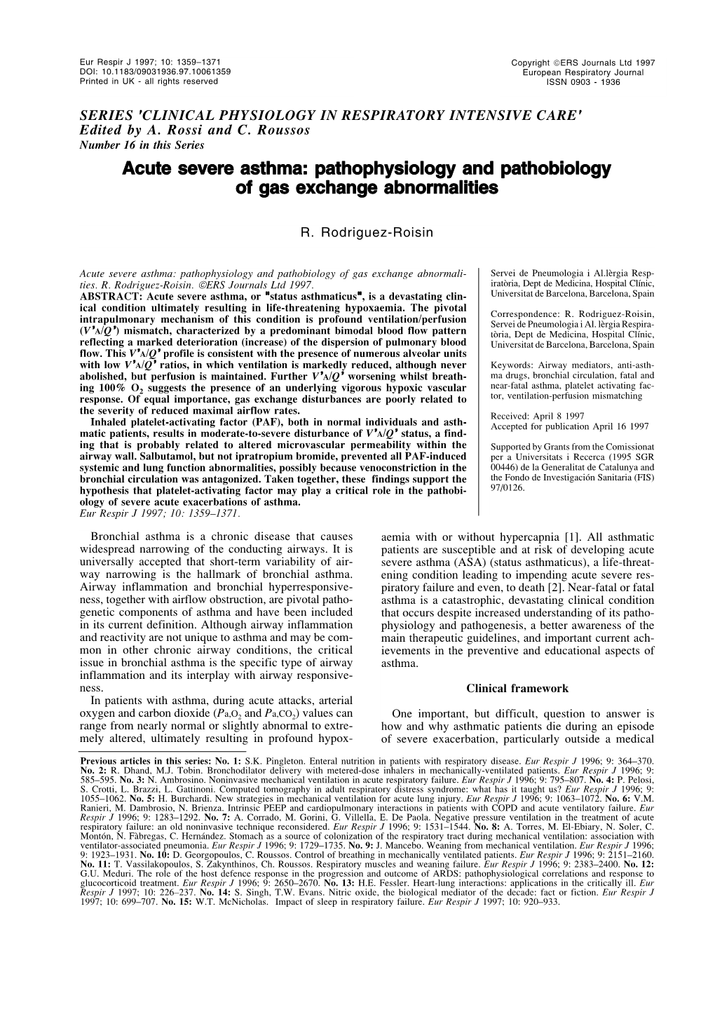 Acute Severe Asthma: Pathophysiology and Pathobiology of Gas Exchange Abnormalities