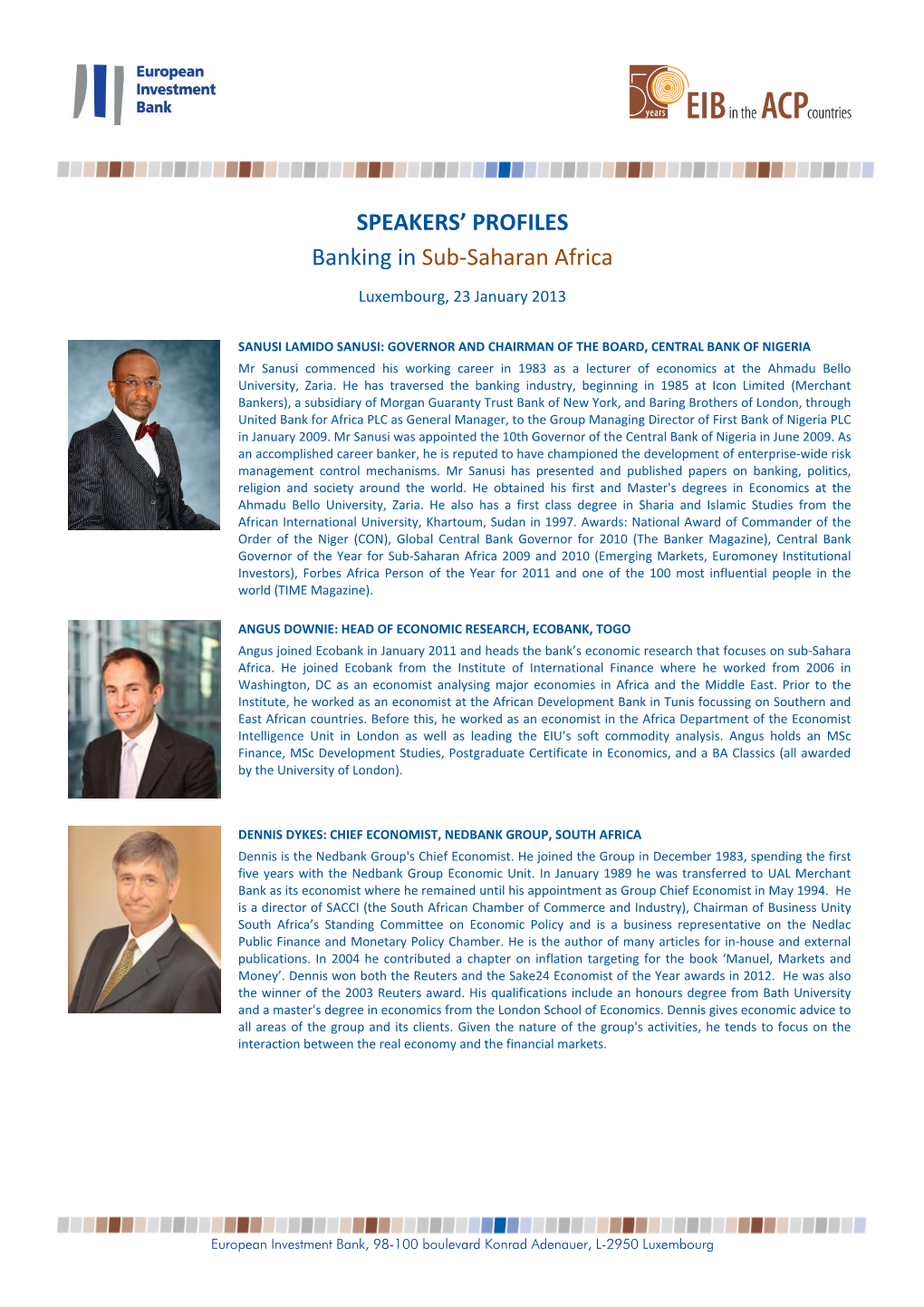 SPEAKERS' PROFILES Banking in Sub-Saharan Africa