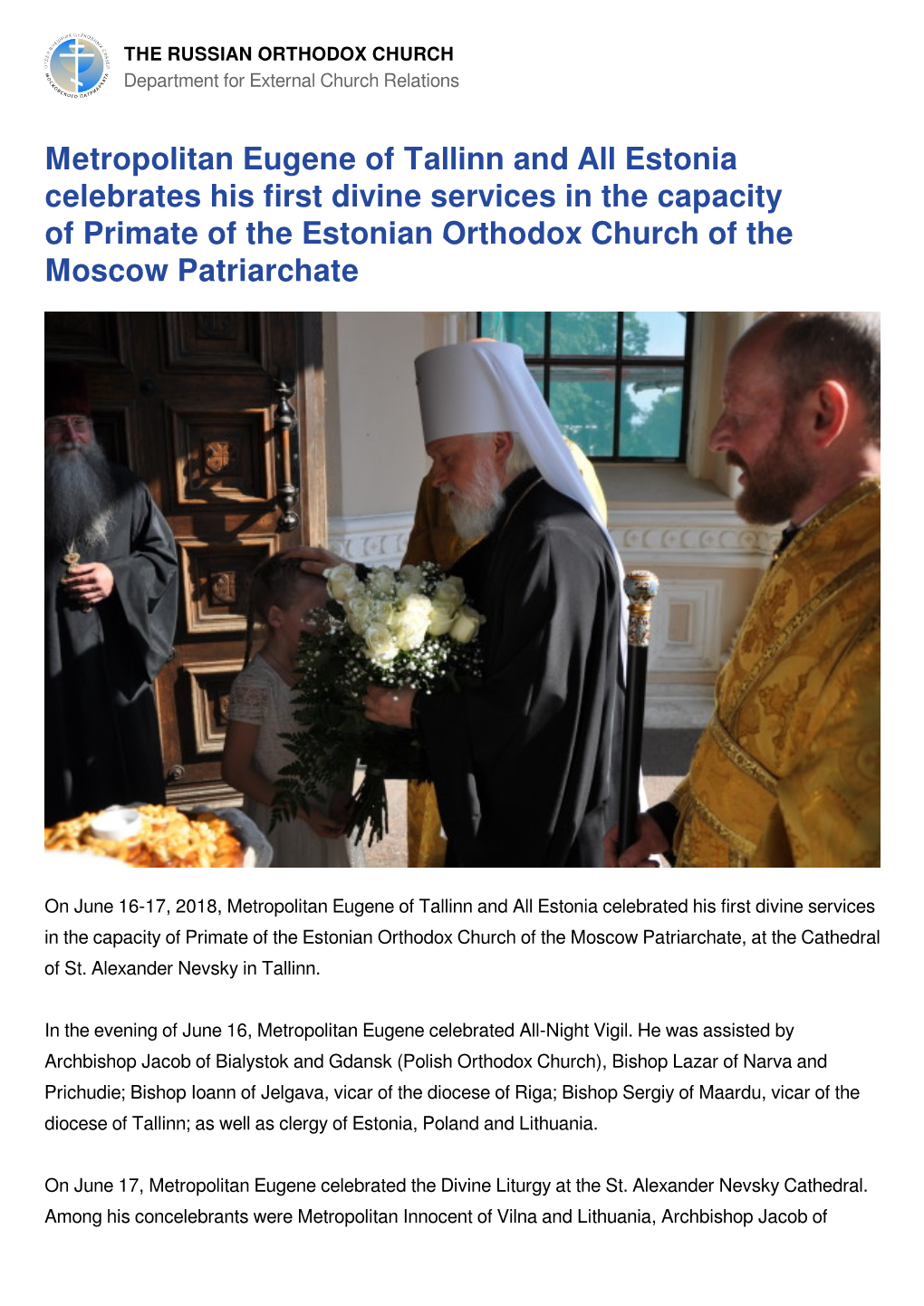 THE RUSSIAN ORTHODOX CHURCH Department for External Church Relations