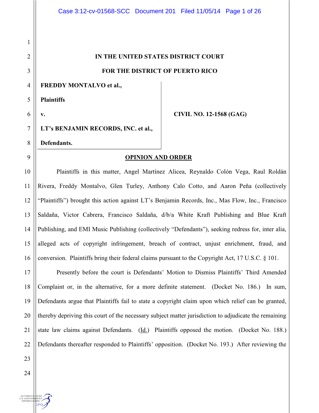 Case 3:12-Cv-01568-SCC Document 201 Filed 11/05/14 Page 1 of 26