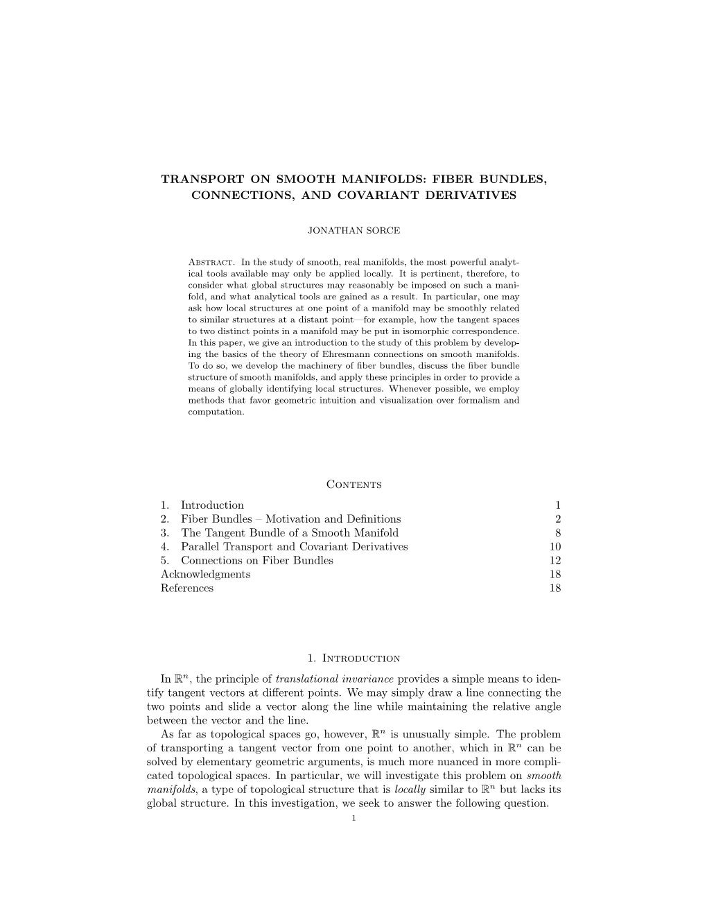 Transport on Smooth Manifolds: Fiber Bundles, Connections, and Covariant Derivatives