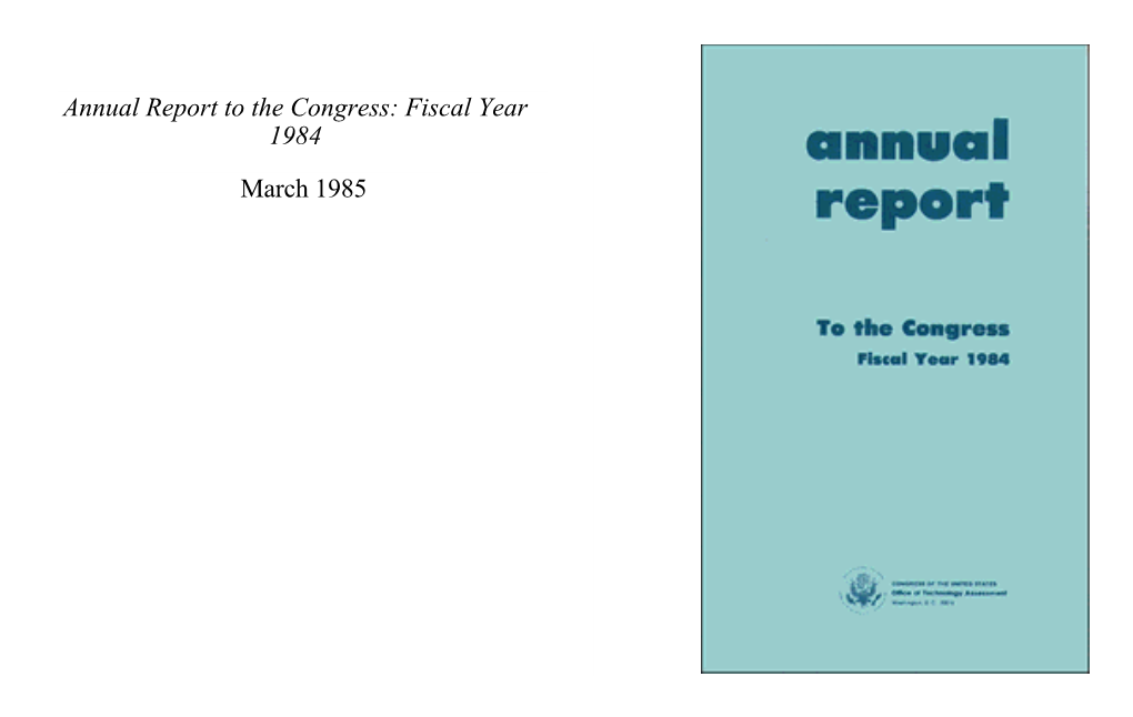 Annual Report to the Congress: Fiscal Year 1984