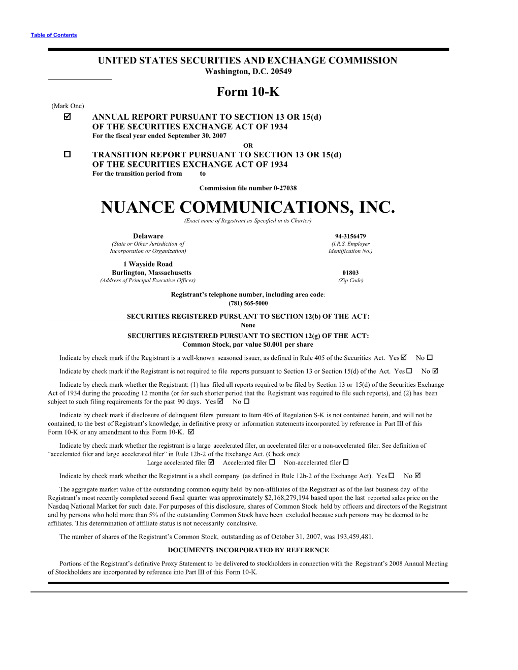 NUANCE COMMUNICATIONS, INC. (Exact Name of Registrant As Specified in Its Charter)