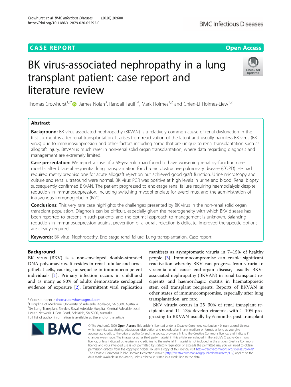 BK Virus-Associated Nephropathy in a Lung Transplant Patient