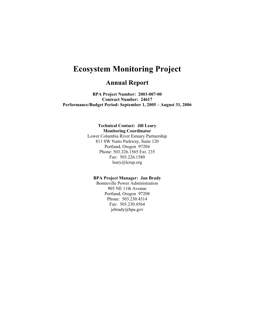 Ecosystem Monitoring Project