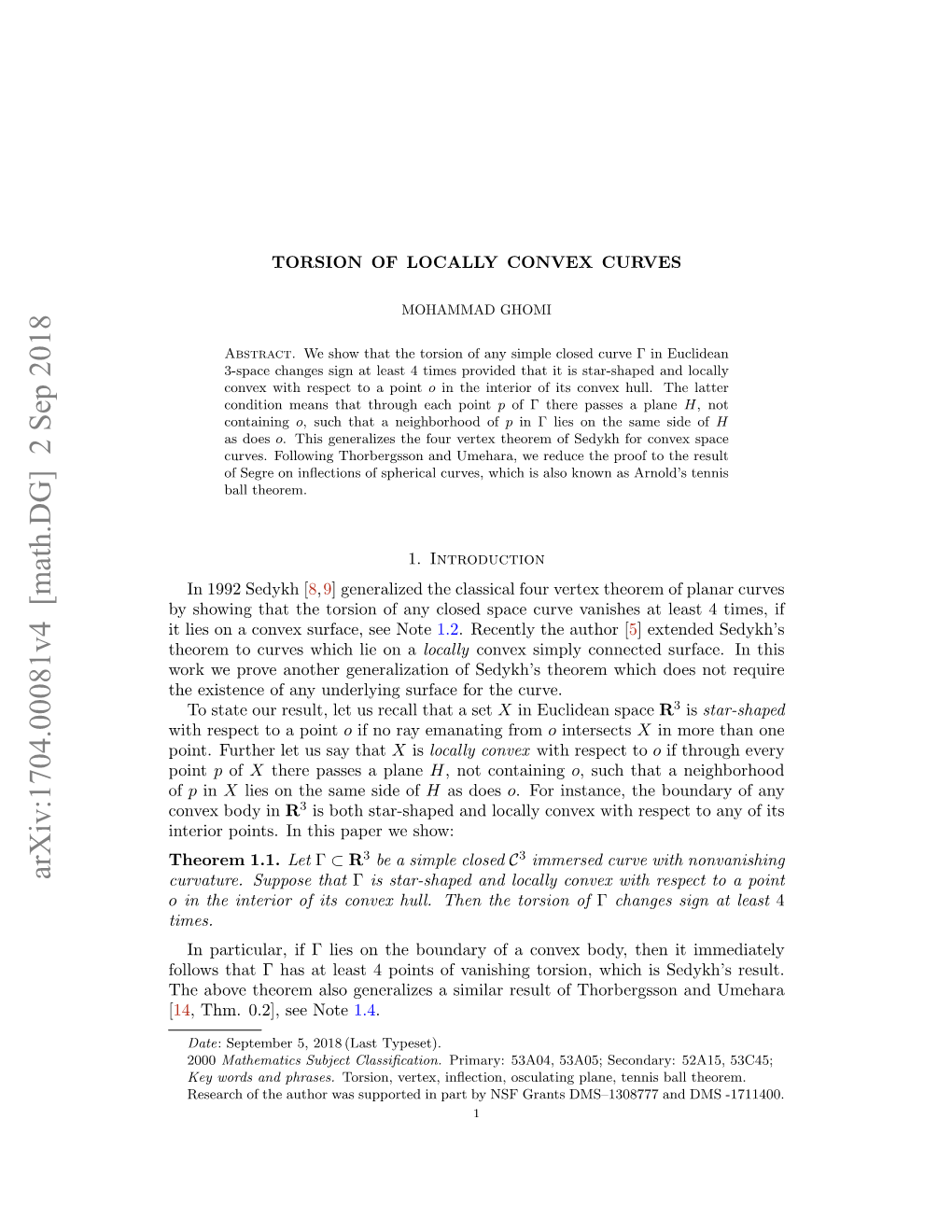 Arxiv:1704.00081V4 [Math.DG] 2 Sep 2018 Curvature