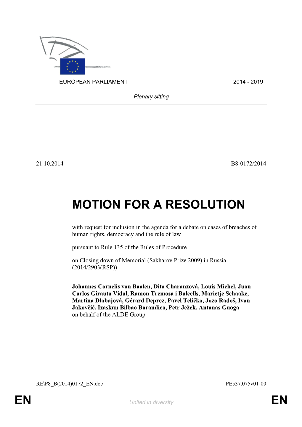 En En Motion for a Resolution