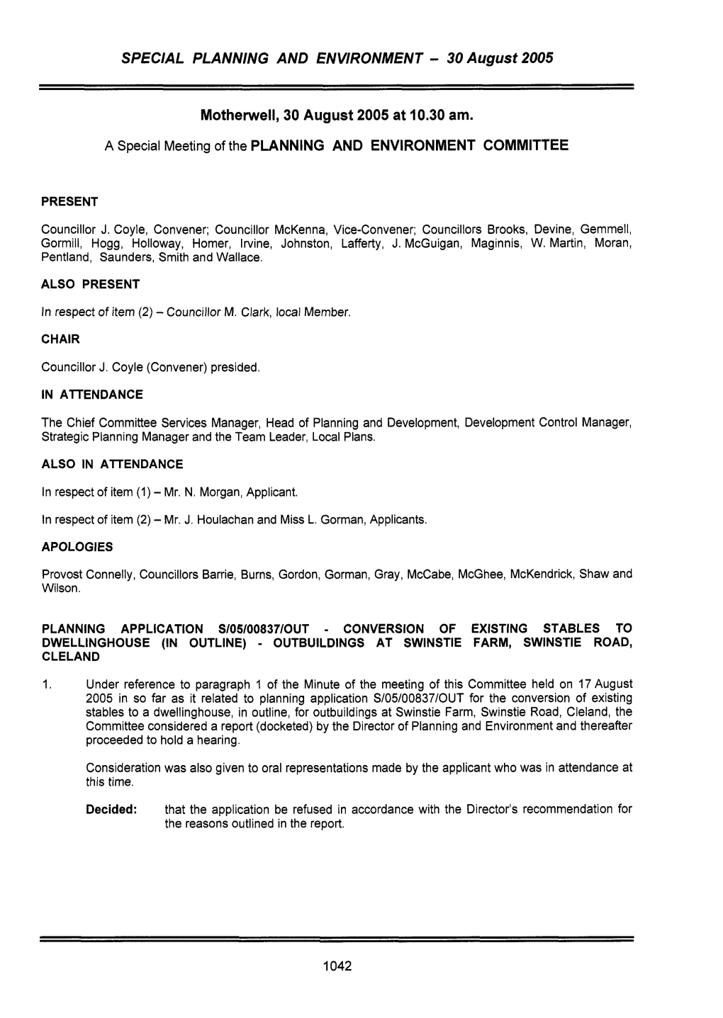 SPECIAL PLANNING and ENVIRONMENT - 30 August 2005