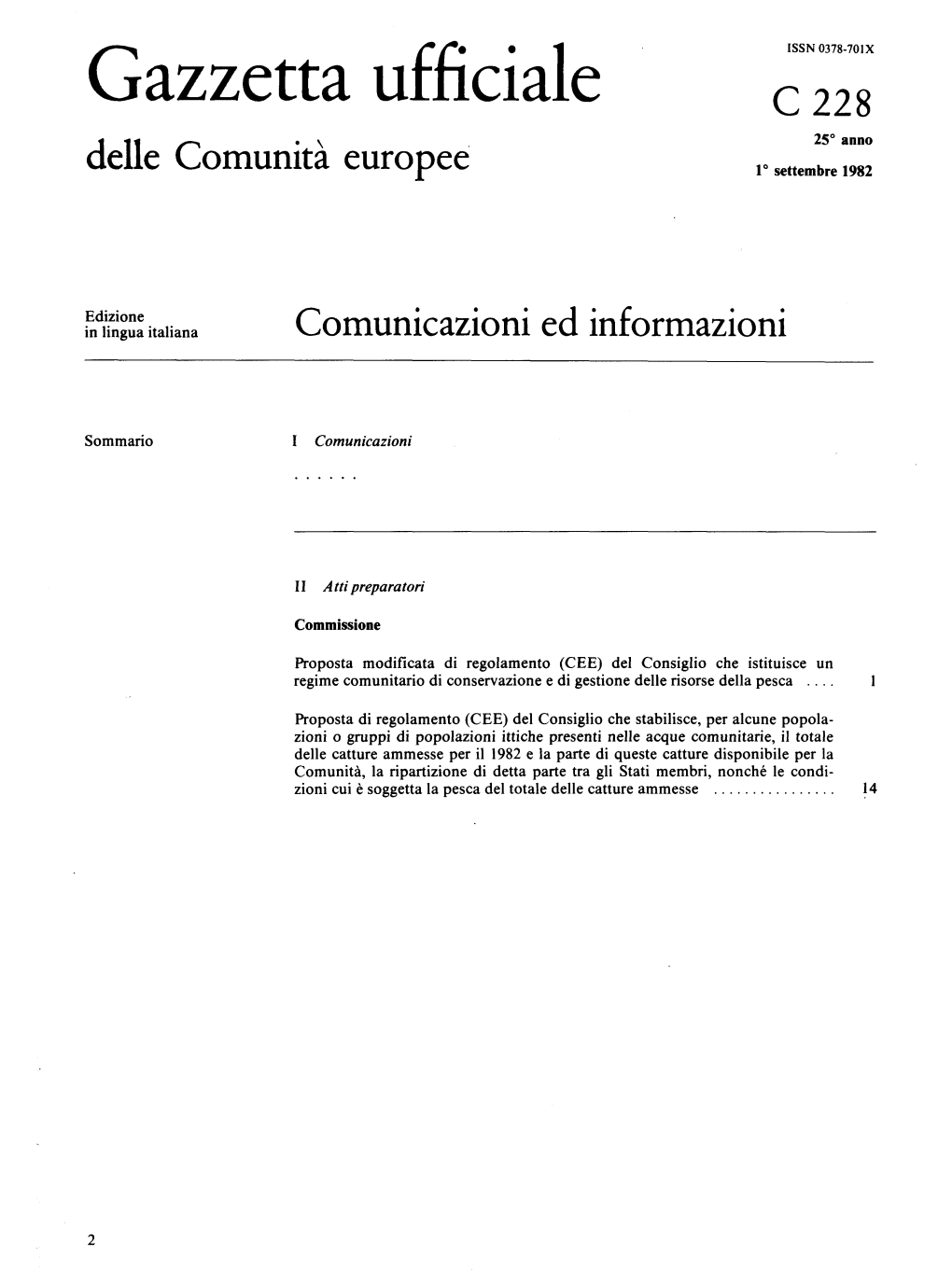Gazzetta Ufficiale C228 25° Anno Delle Comunità Europee 1° Settembre 1982