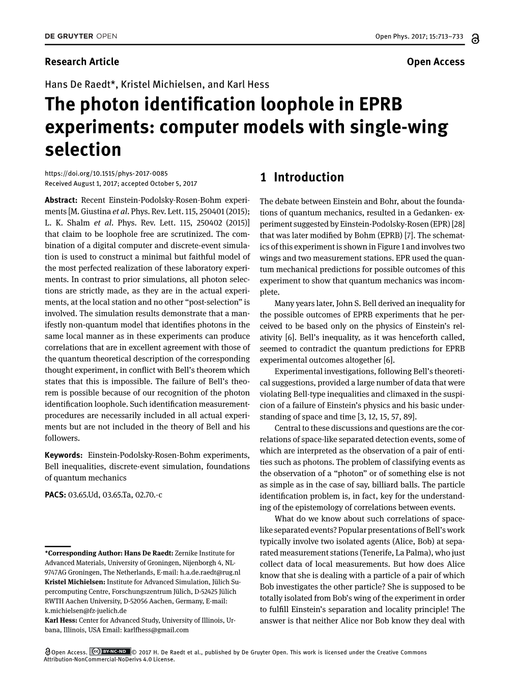 The Photon Identi Cation Loophole in EPRB Experiments