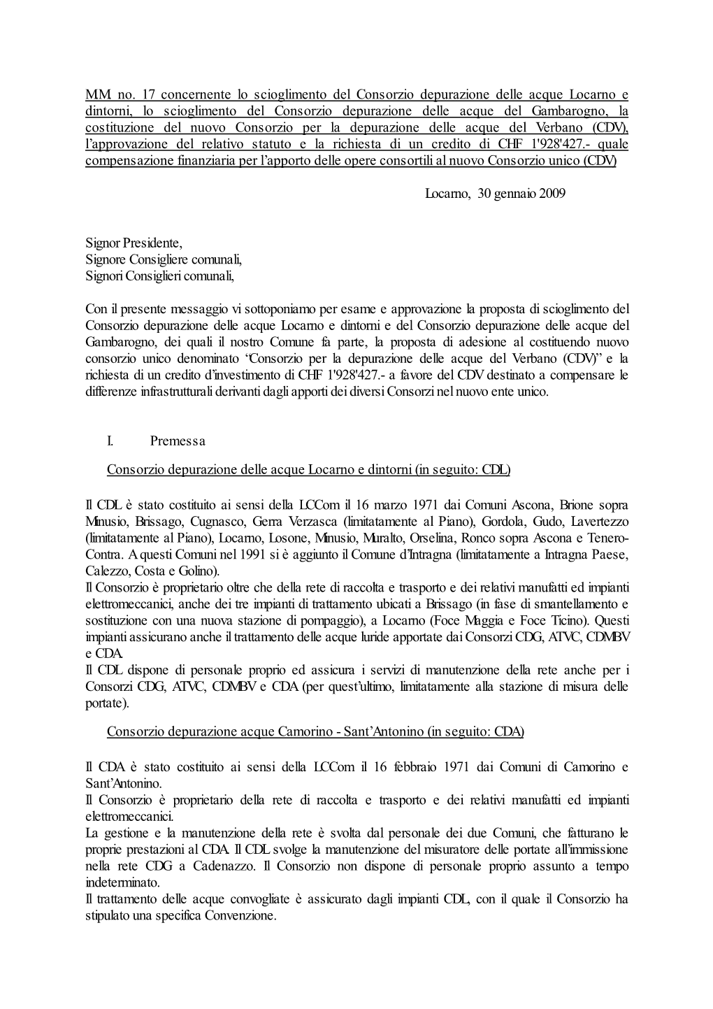 STATUTO Del Consorzio Depurazione Acque Del Verbano (CDV)