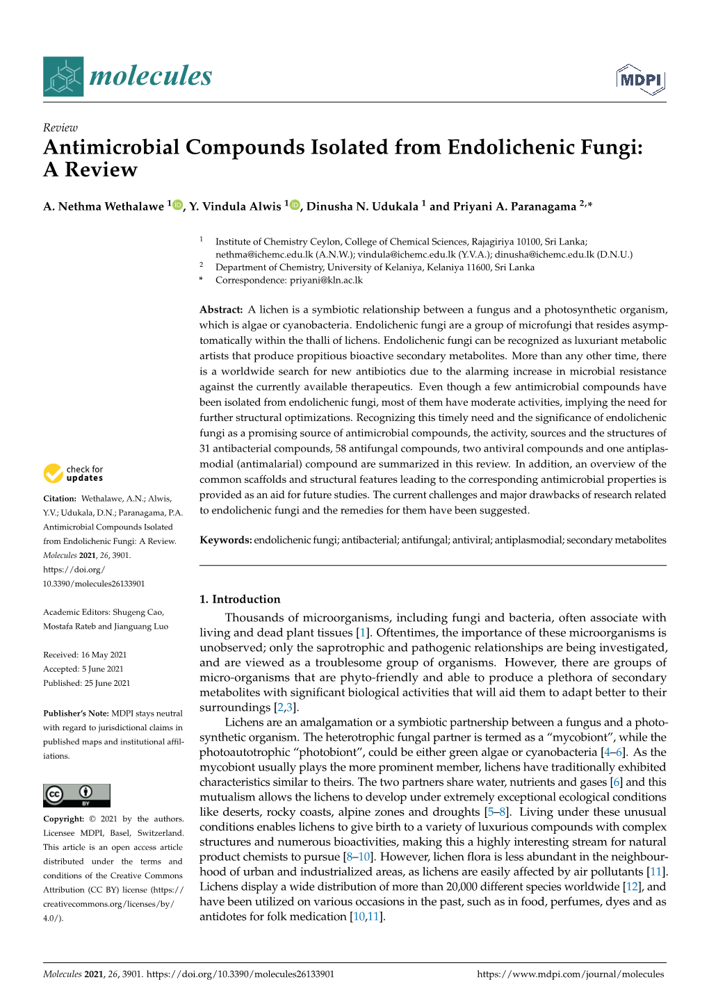 Antimicrobial Compounds Isolated from Endolichenic Fungi:A Review