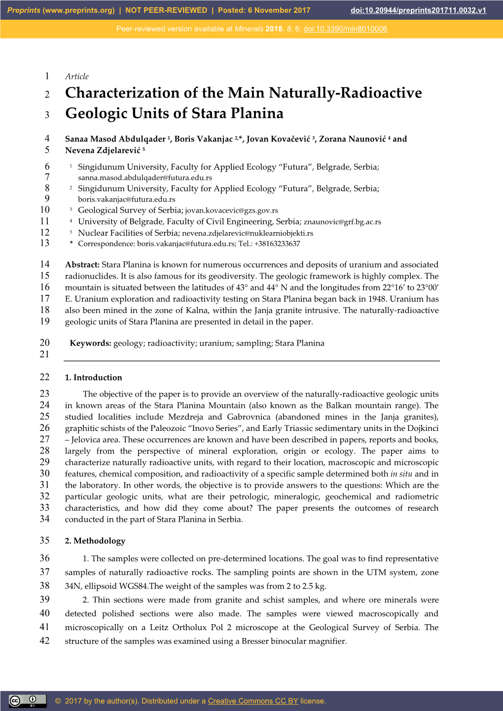 Characterization of the Main Naturally-Radioactive Geologic