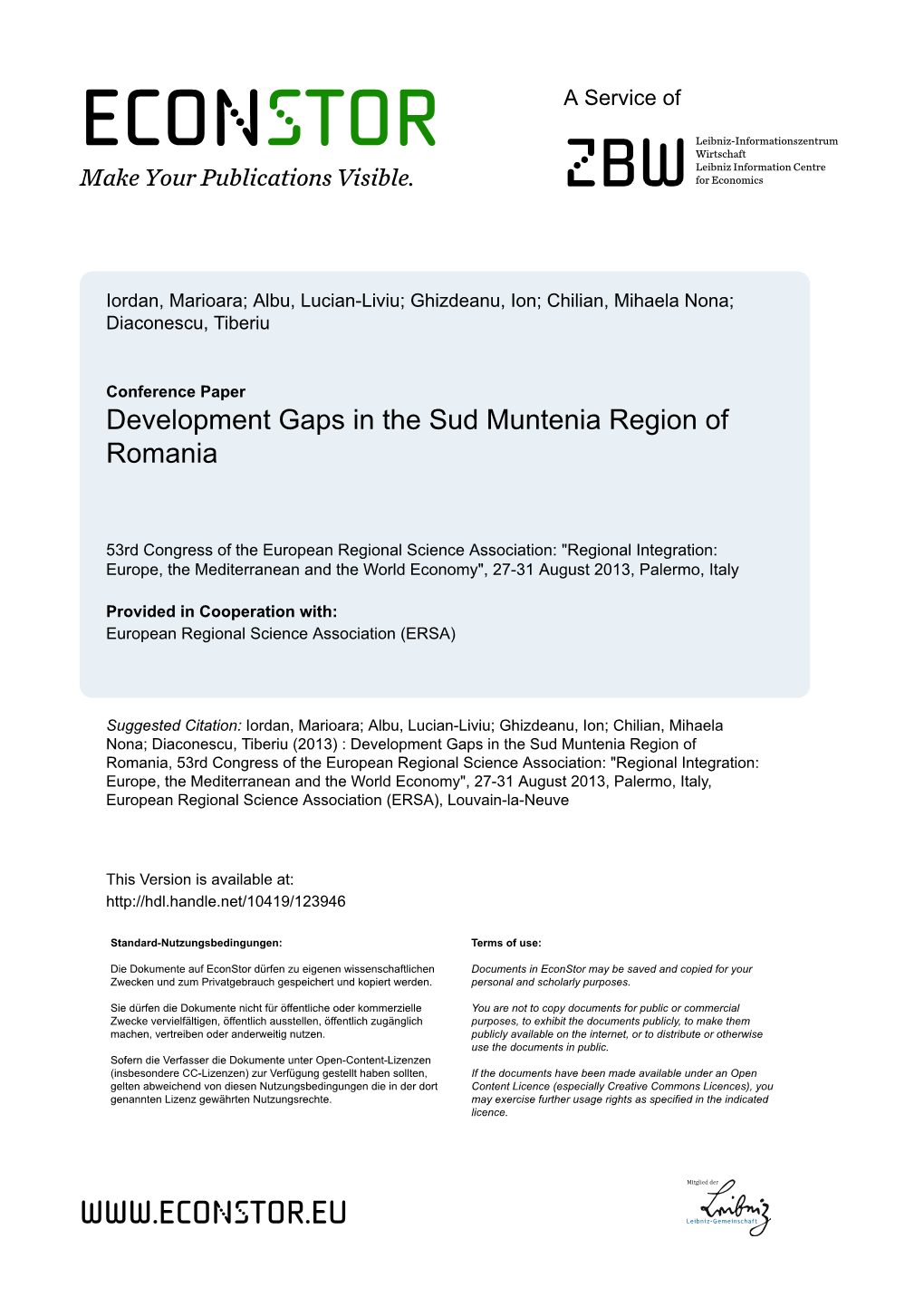 Development Gaps in the Sud Muntenia Region of Romania