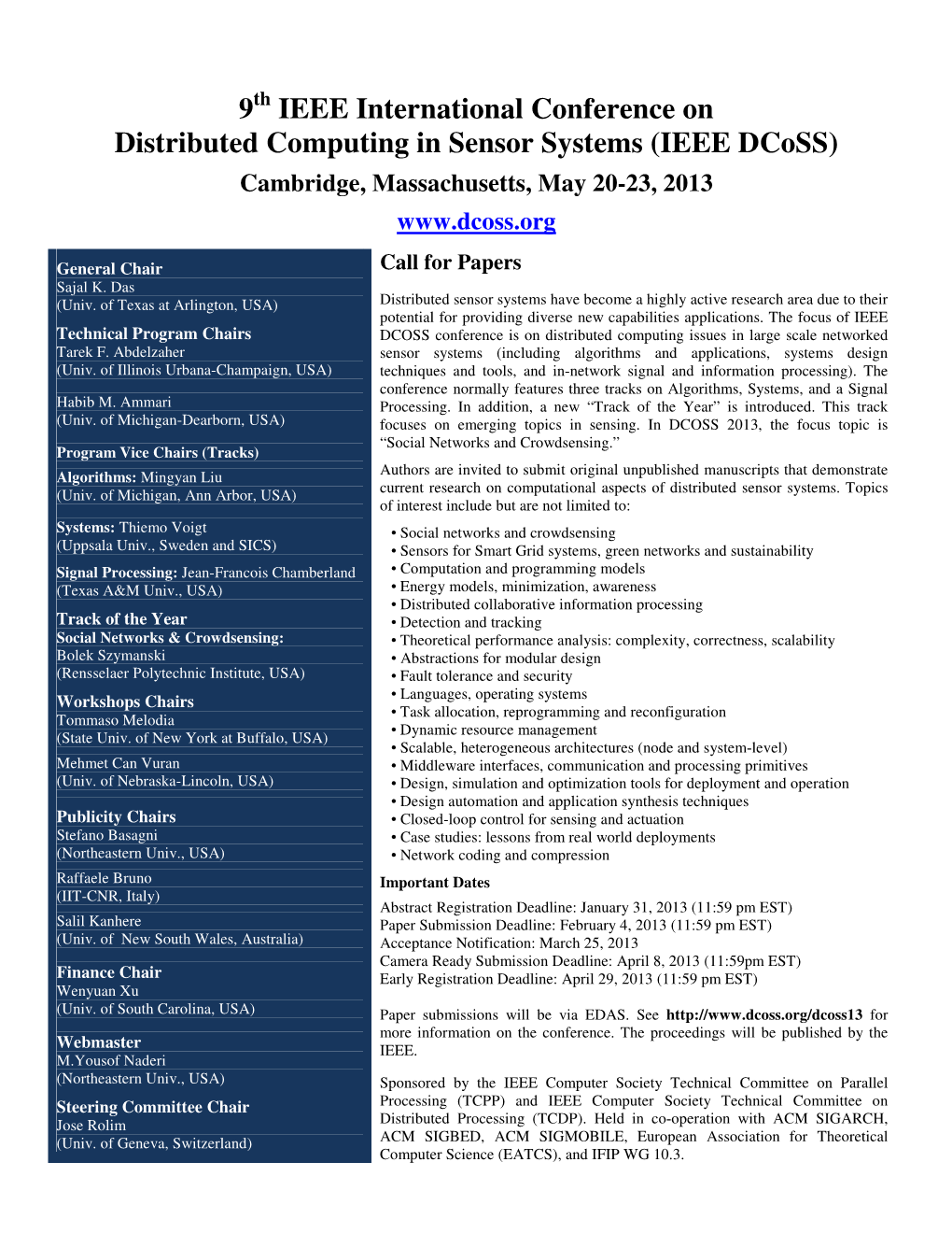 IEEE Dcoss) Cambridge, Massachusetts, May 20-23, 2013