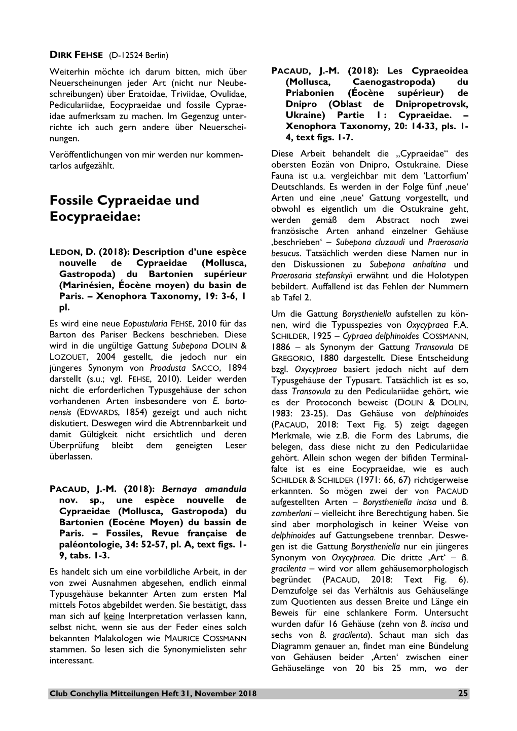 Fossile Cypraeidae Und Eocypraeidae