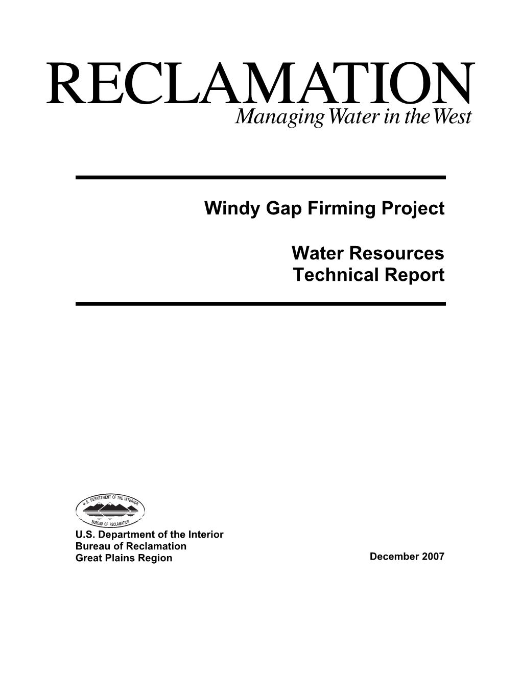 Windy Gap Firming Project Water Resources Technical Report