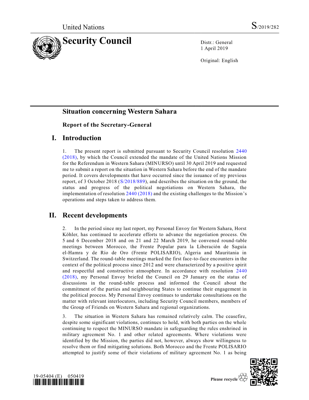 Security Council Distr.: General 1 April 2019