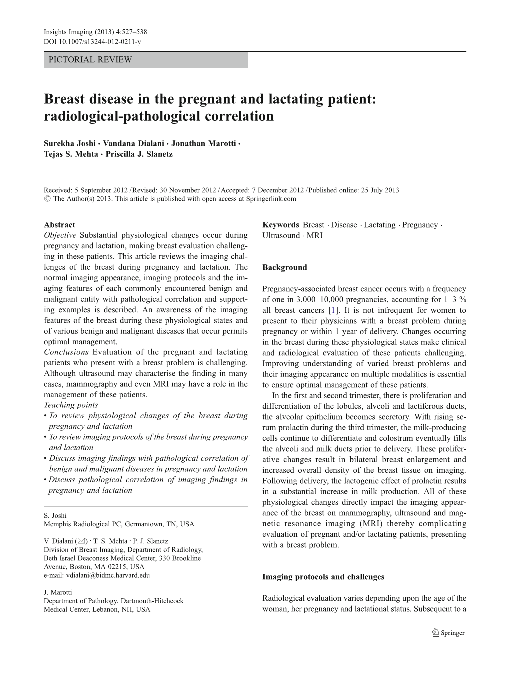 Breast Disease in the Pregnant and Lactating Patient: Radiological-Pathological Correlation
