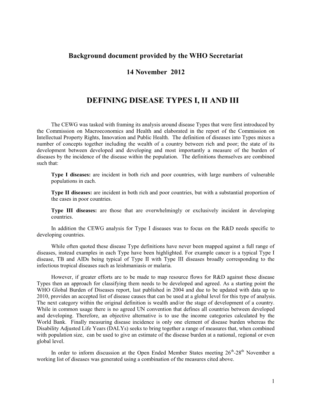 Defining Disease Types I, Ii and Iii