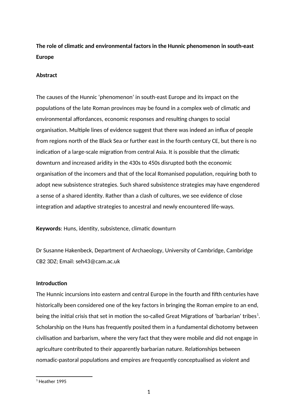 The Role of Climatic and Environmental Factors in the Hunnic Phenomenon in South-East Europe