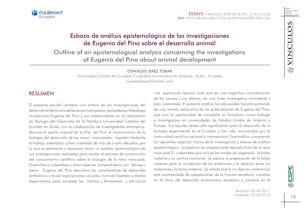 Esbozo De Análisis Epistemológico De Las Investigaciones De Eugenia Del