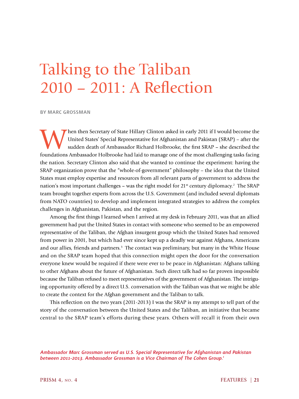Talking to the Taliban 2010 – 2011: a Reflection