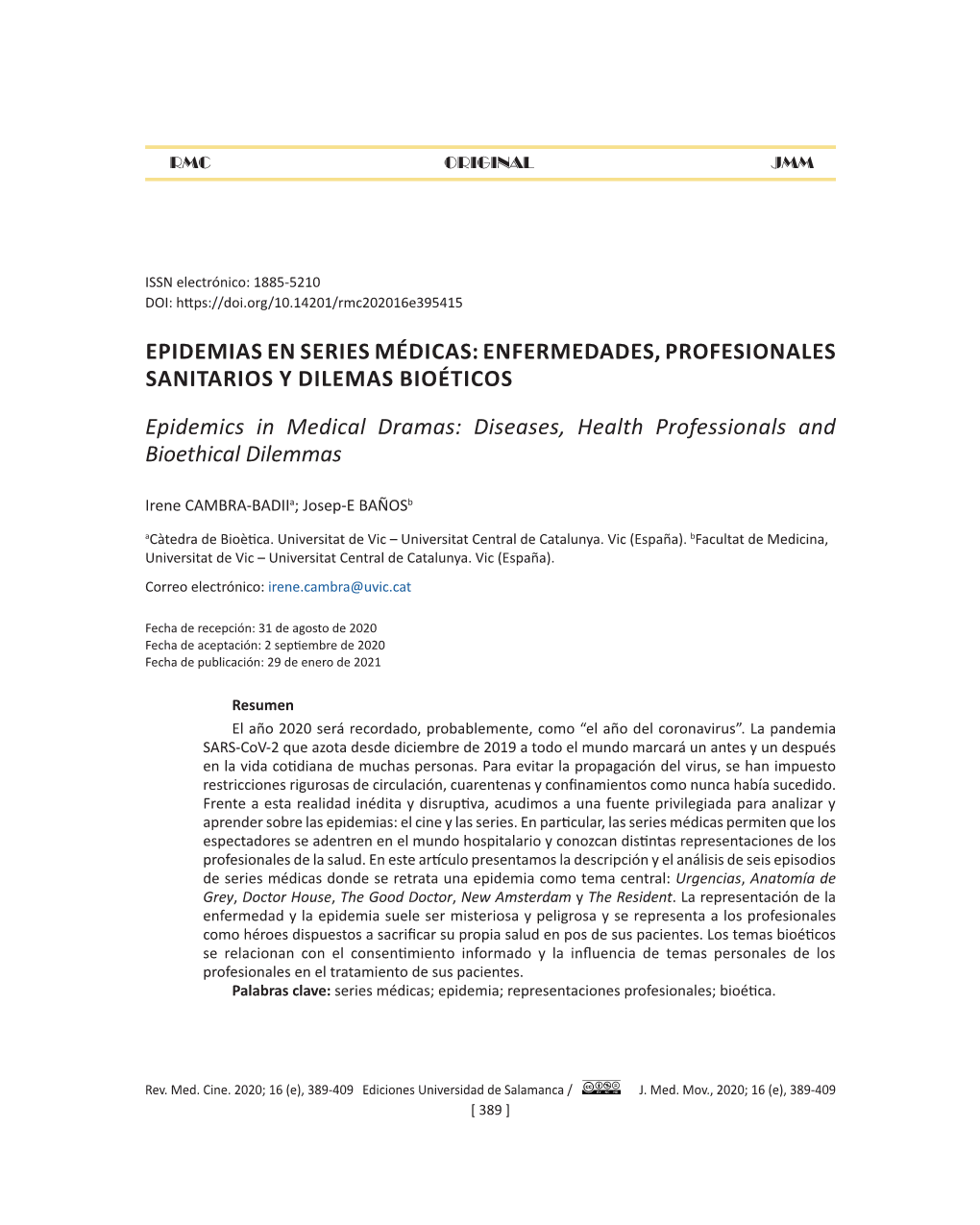 Epidemias En Series Médicas: Enfermedades, Profesionales