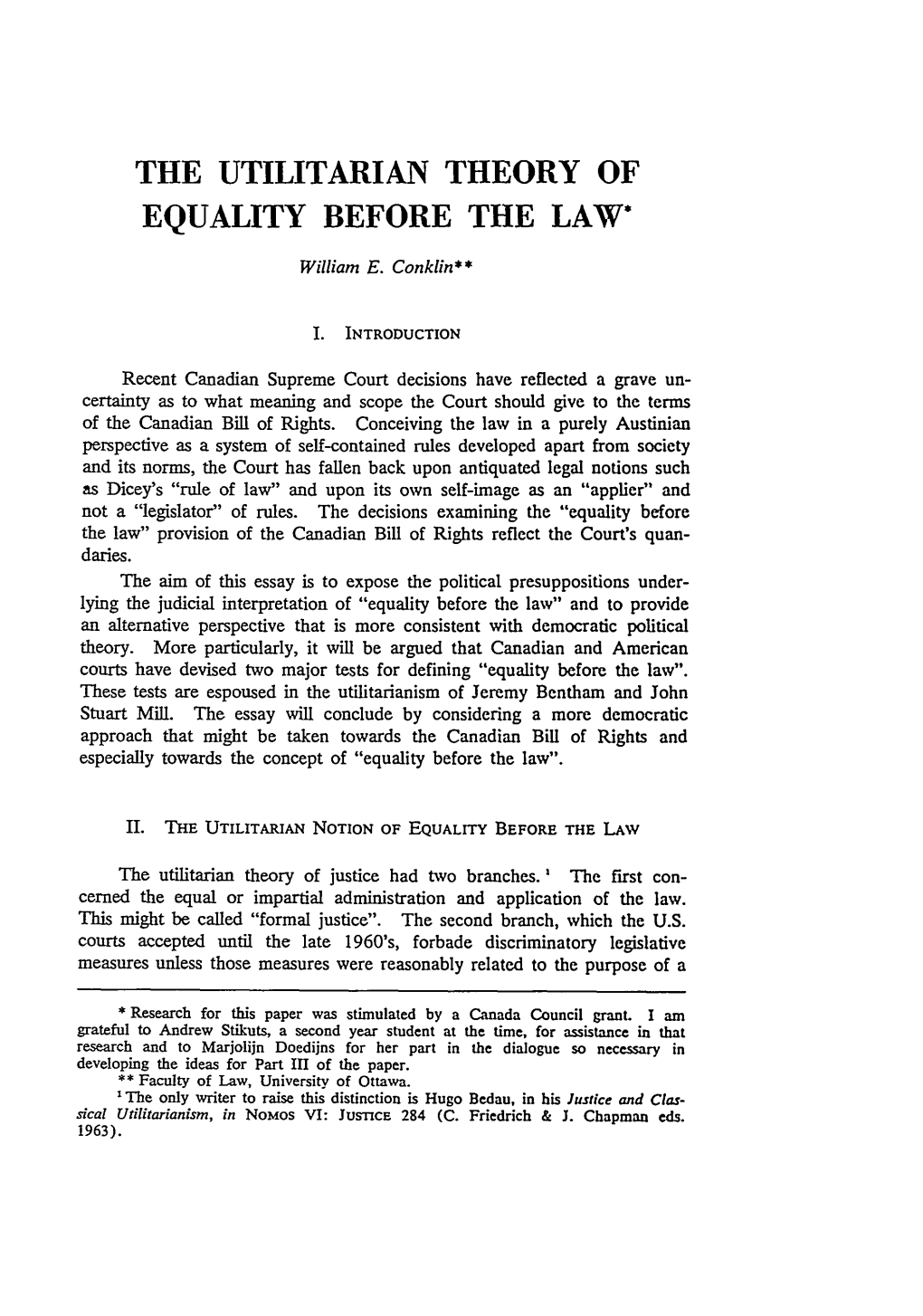 Utilitarian Theory of Equality Before the Law