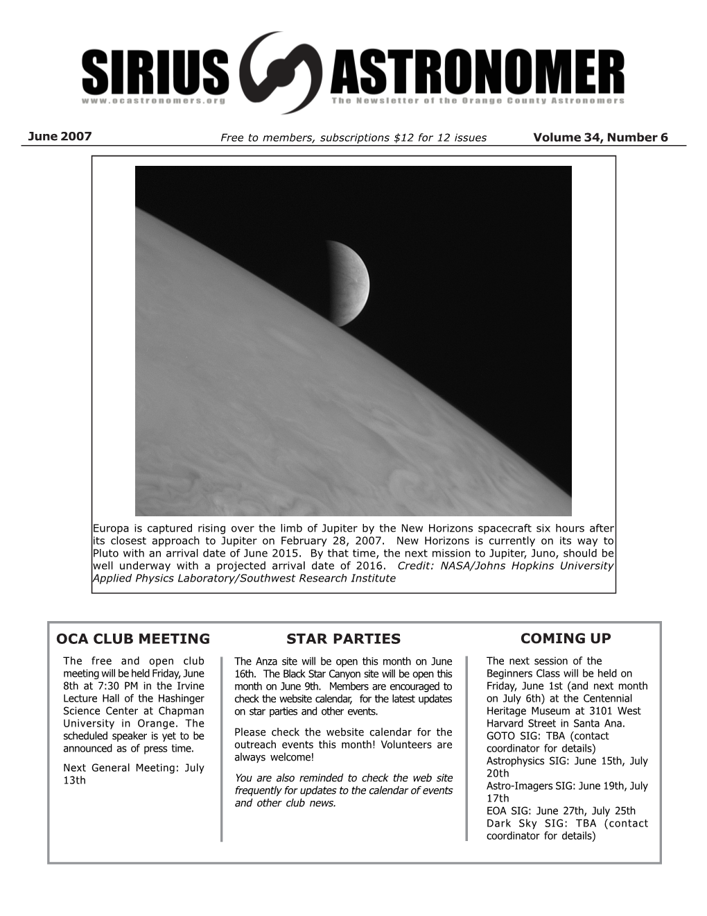 Oca Club Meeting Star Parties Coming Up