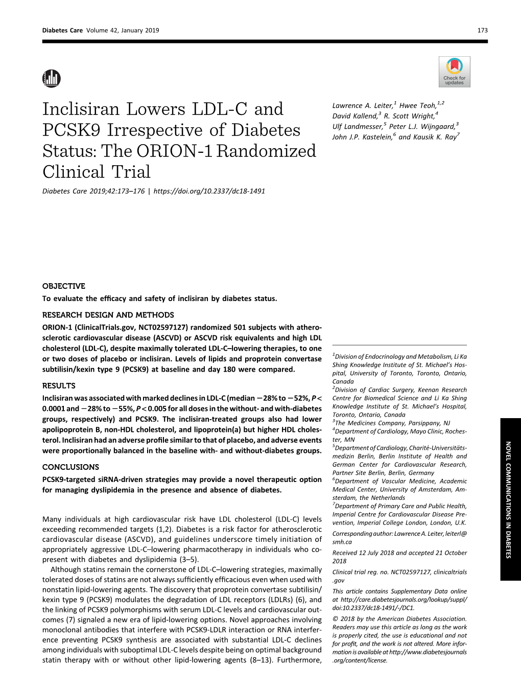 Inclisiran Lowers LDL-C and PCSK9 Irrespective Of