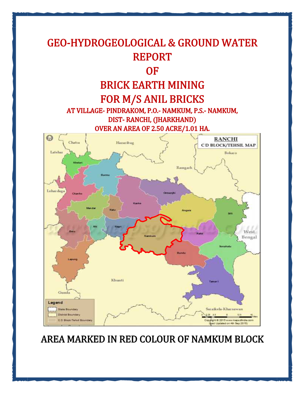 Geo-Hydrogeological & Ground Water Report of Brick Earth Mining for M/S