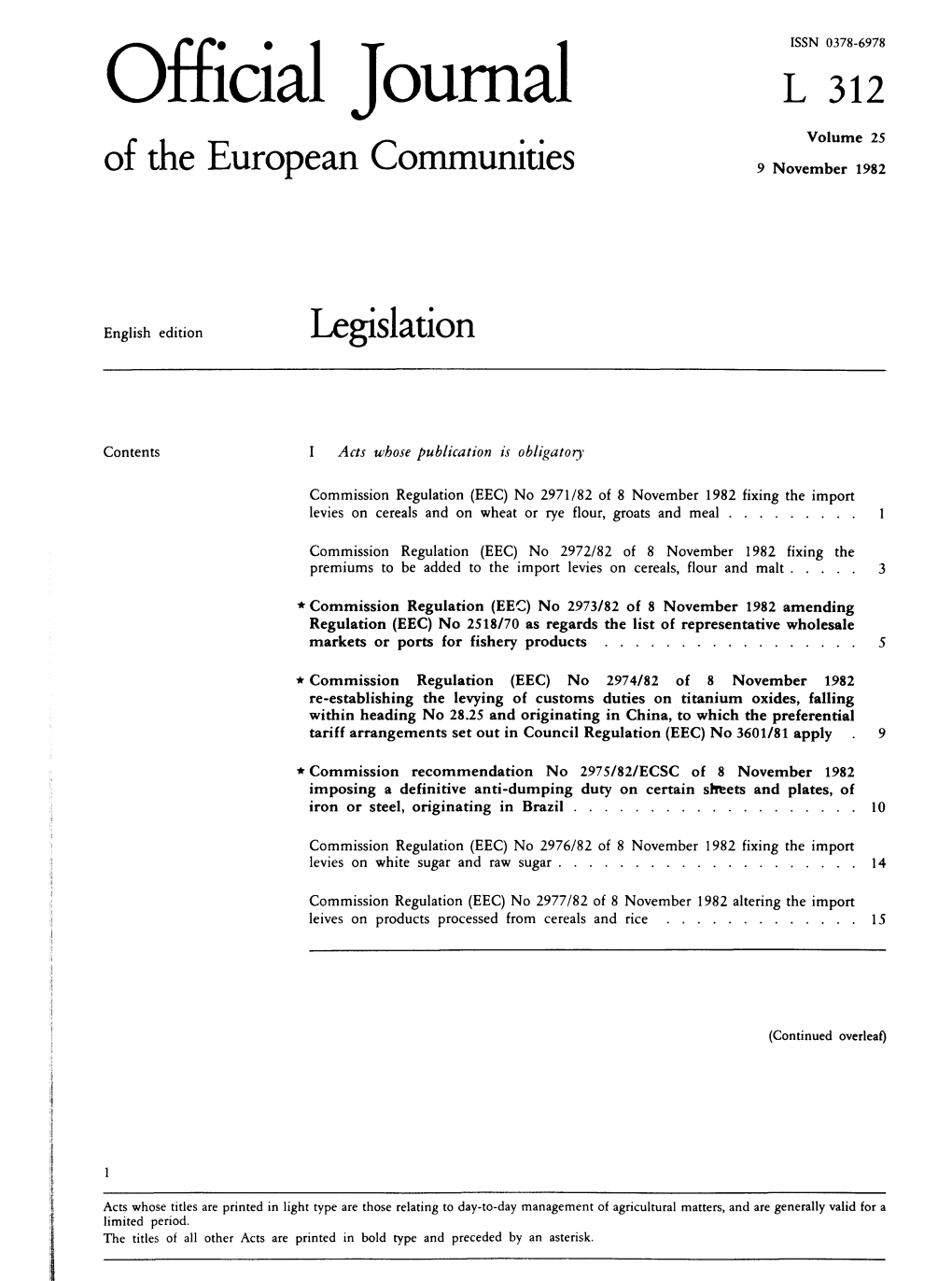 Official Journal L 312 Volume 25 of the European Communities 9 November 1982