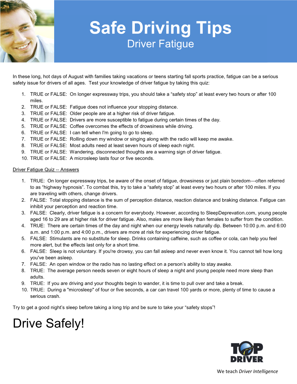Safe Driving Tips Driver Fatigue