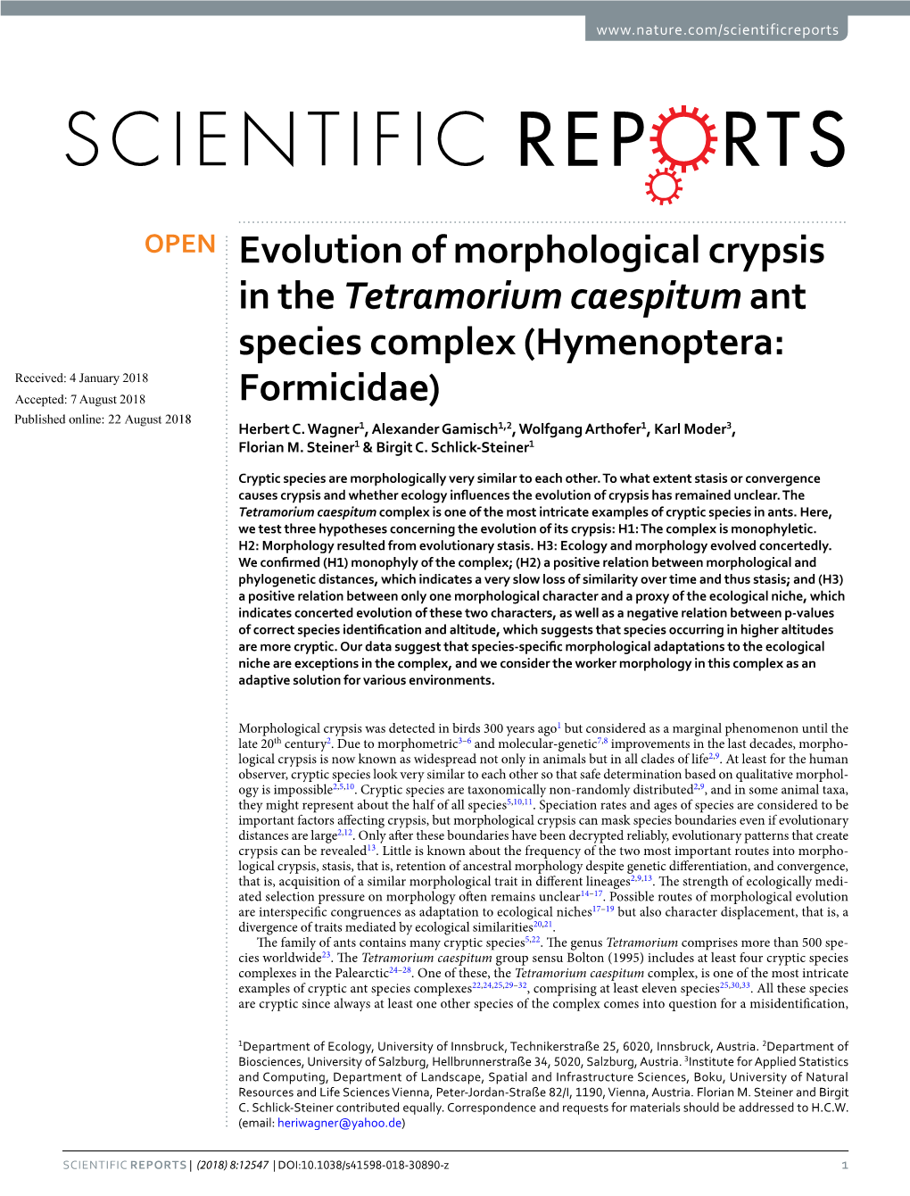 Evolution of Morphological Crypsis in the Tetramorium Caespitum Ant