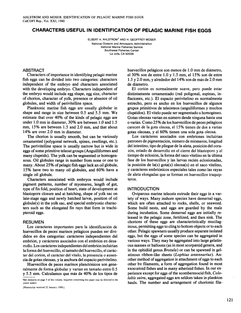 Characters Useful in Identification of Pelagic Marine Fish Eggs