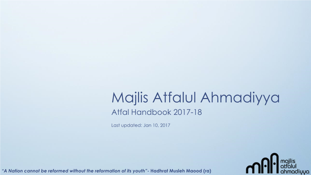 Majlis Atfalul Ahmadiyya Atfal Handbook 2017-18