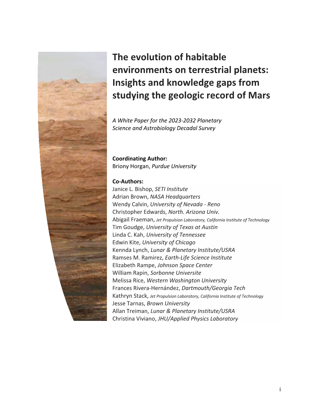 The Evolution of Habitable Environments on Terrestrial Planets: Insights and Knowledge Gaps from Studying the Geologic Record of Mars